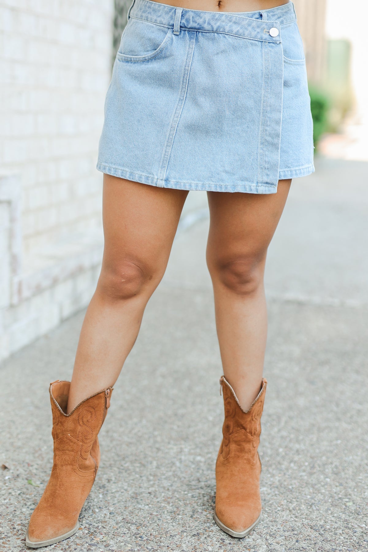 Asymmetric Denim Skort – Light Wash