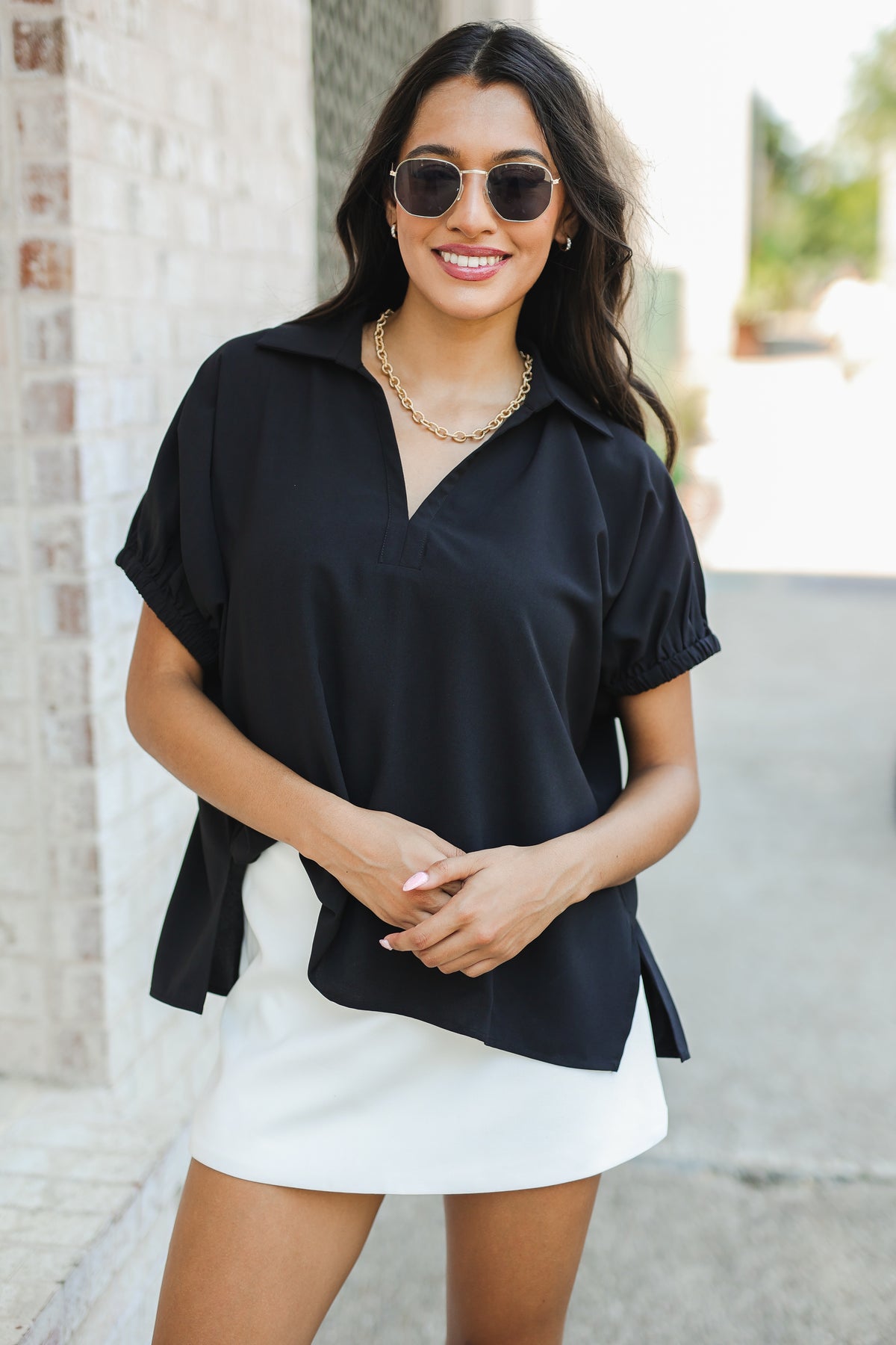 Elevated Chic Collared Blouse - Black-Shirt/Tops-Southern House