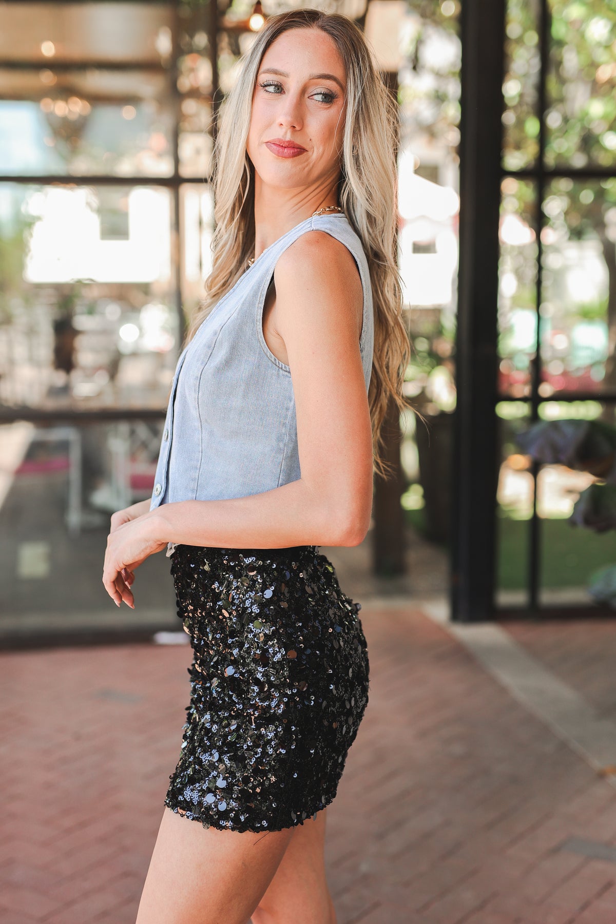 Midnight Spark Sequin Skirt - Black-skirt-Southern House