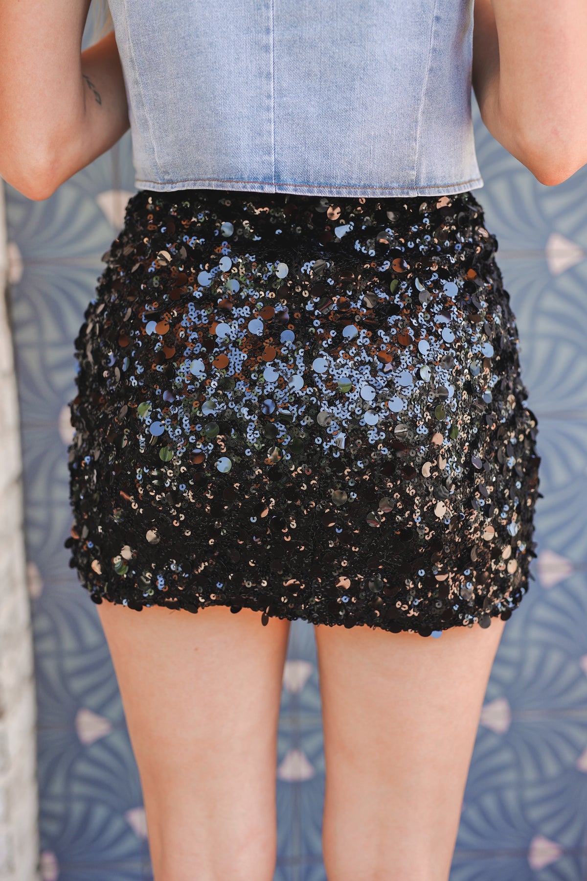 Midnight Spark Sequin Skirt - Black-skirt-Southern House
