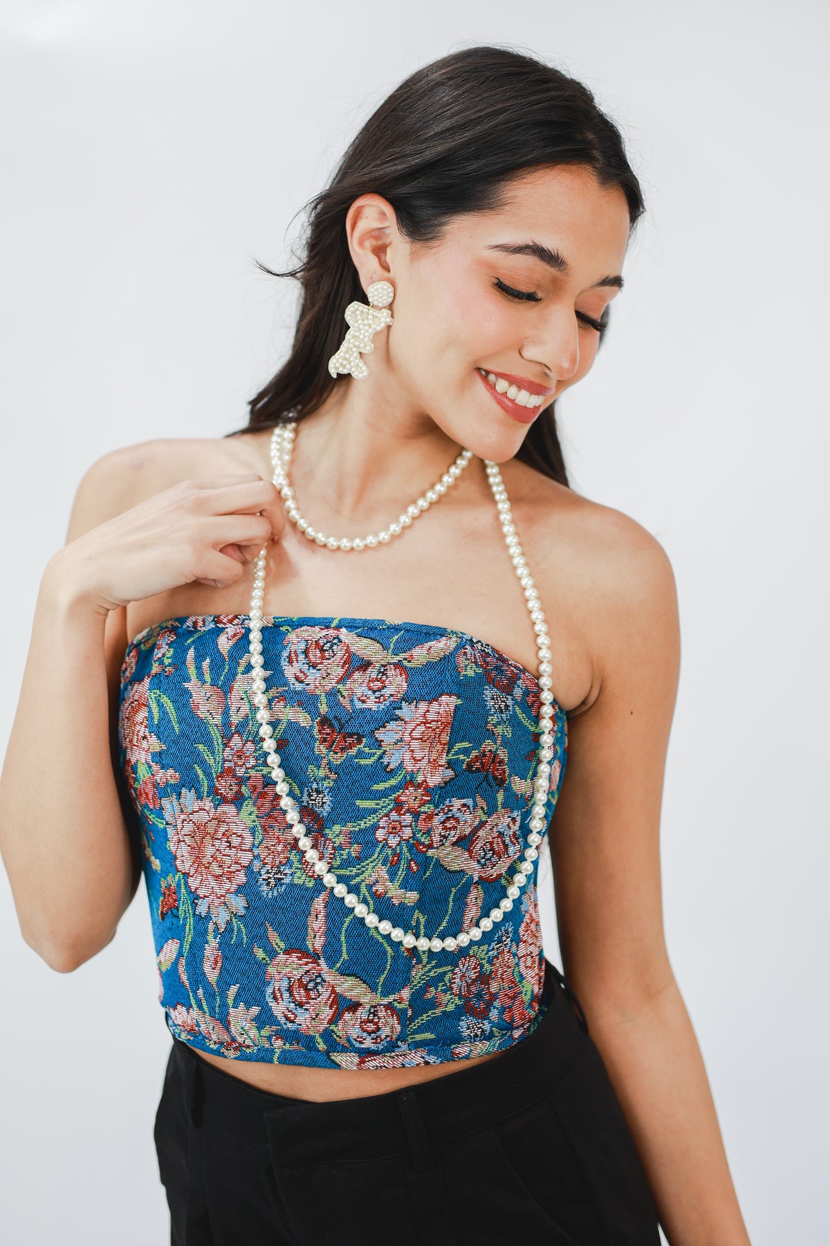 Vegas Nights Floral Corset In Blue