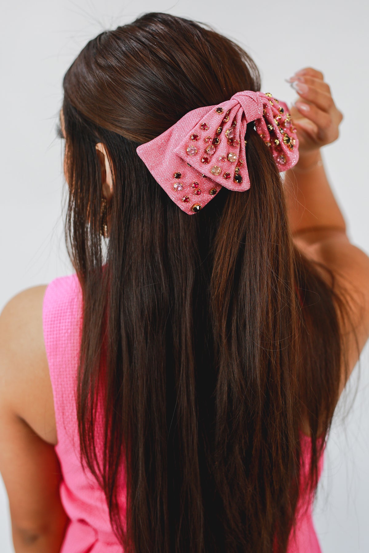 Wonderful Wave Rhinestone Bow In Pink