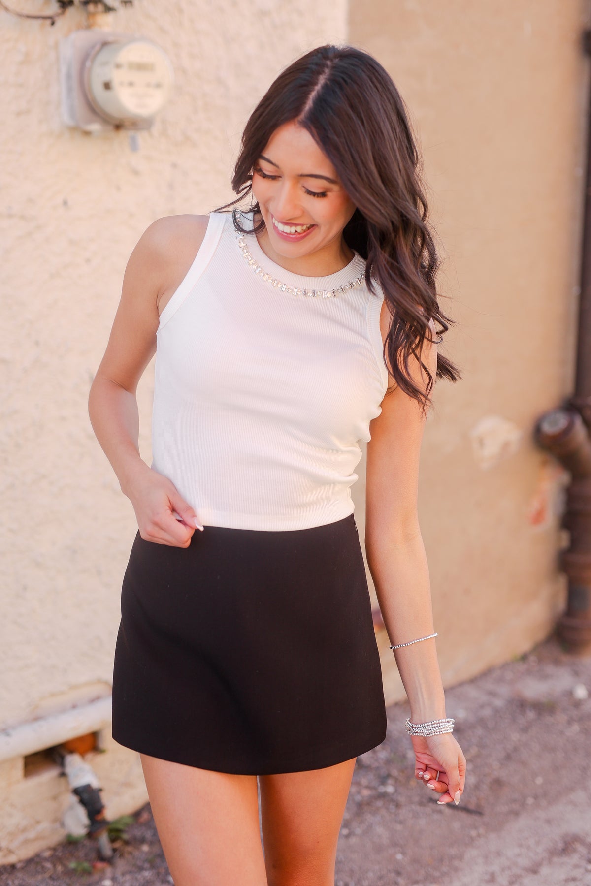 Crystal Edge Ribbed Tank – White