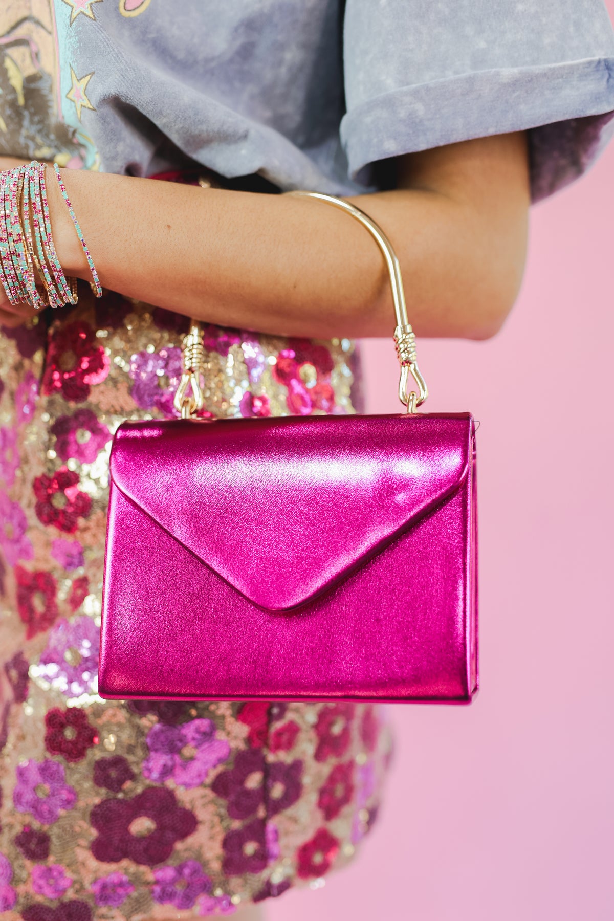 The Maggie Crossbody - Metallic Pink