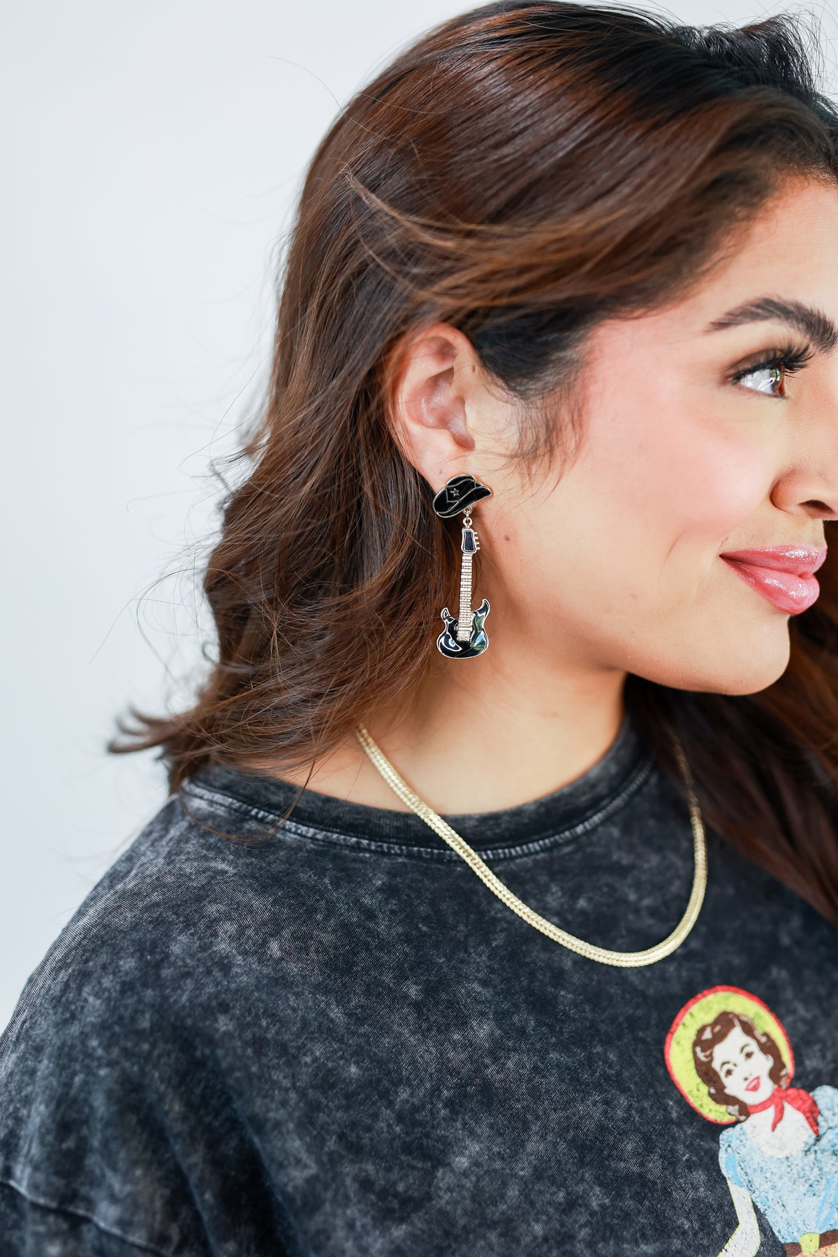 Rockstar Guitar Earrings In Black