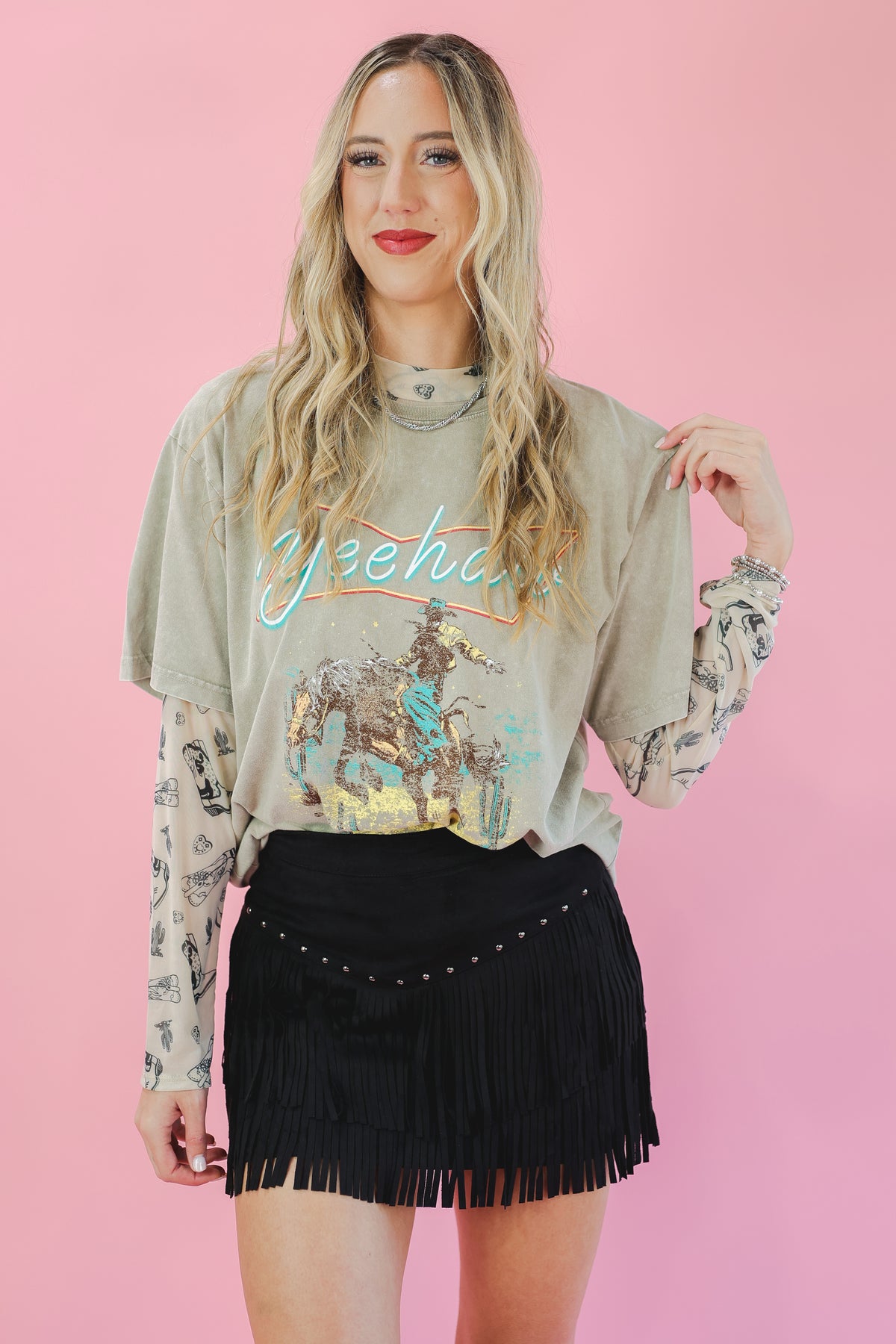 YeeHaw Cowboy Vintage Tee In Mocha