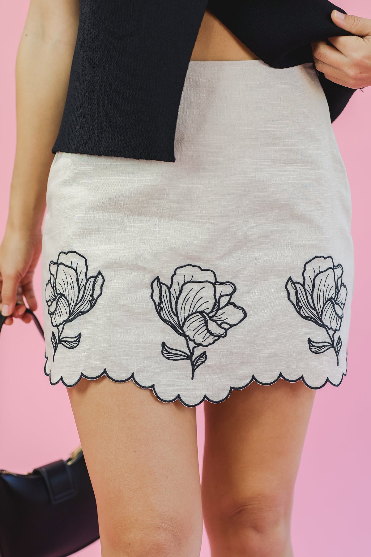 Boho Sweetie Embroidered Skirt - Taupe