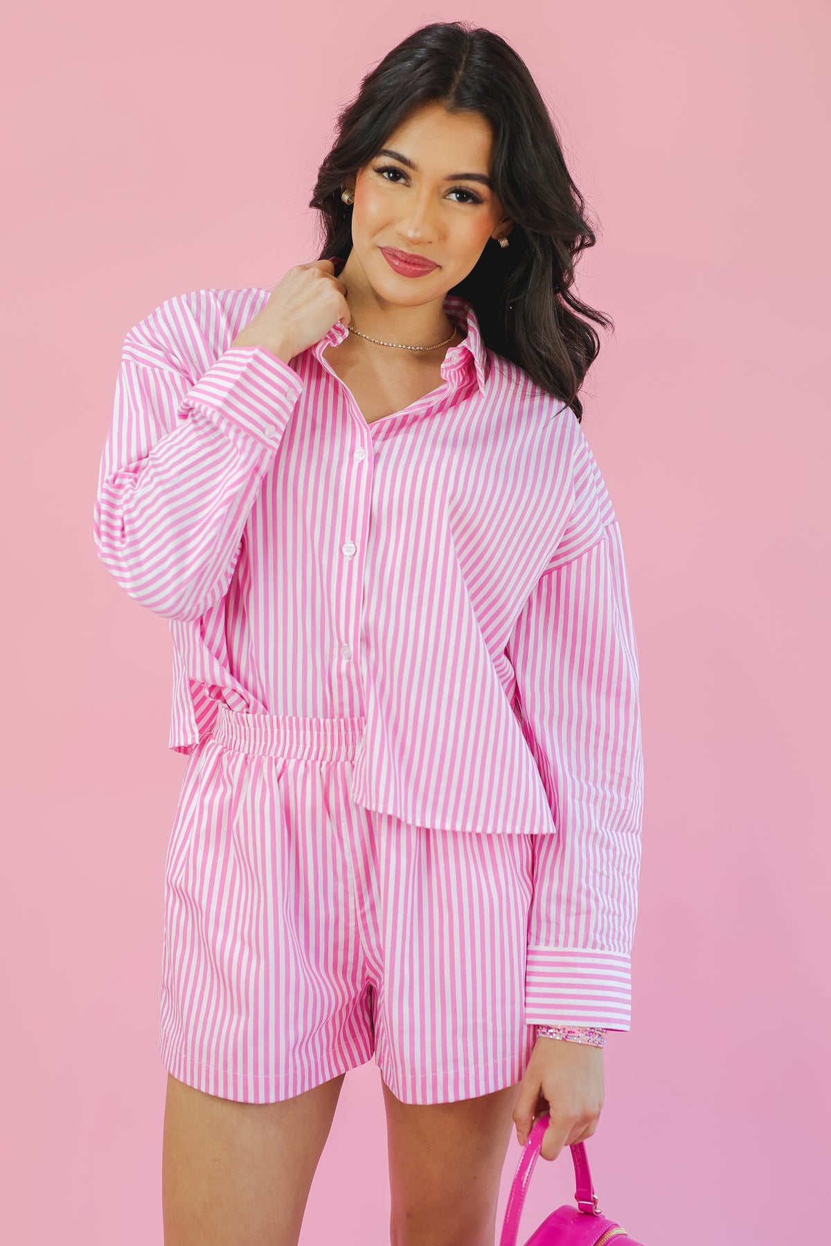 The Arianna Pink Striped Top In Pink
