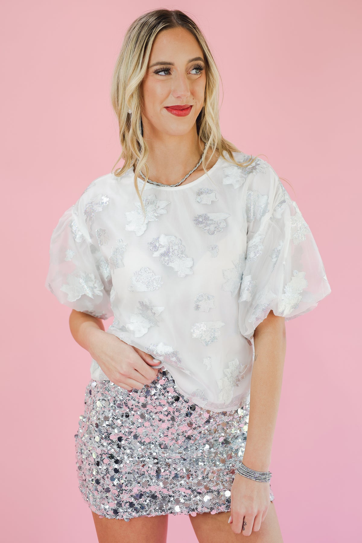 Frosted Bloom Foil Top - Silver