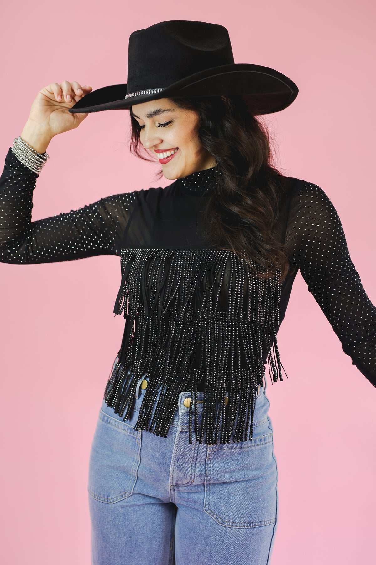 The Glimmer Fringe Bodysuit - Black