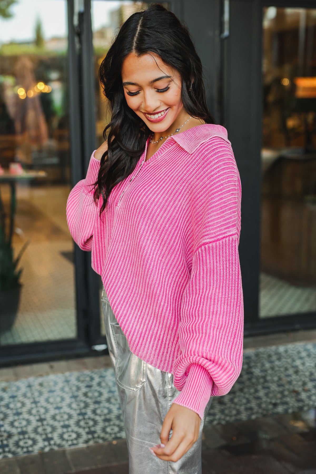 Sunset Grove Ribbed Pullover - Fuchsia-Shirt/Tops-Southern House