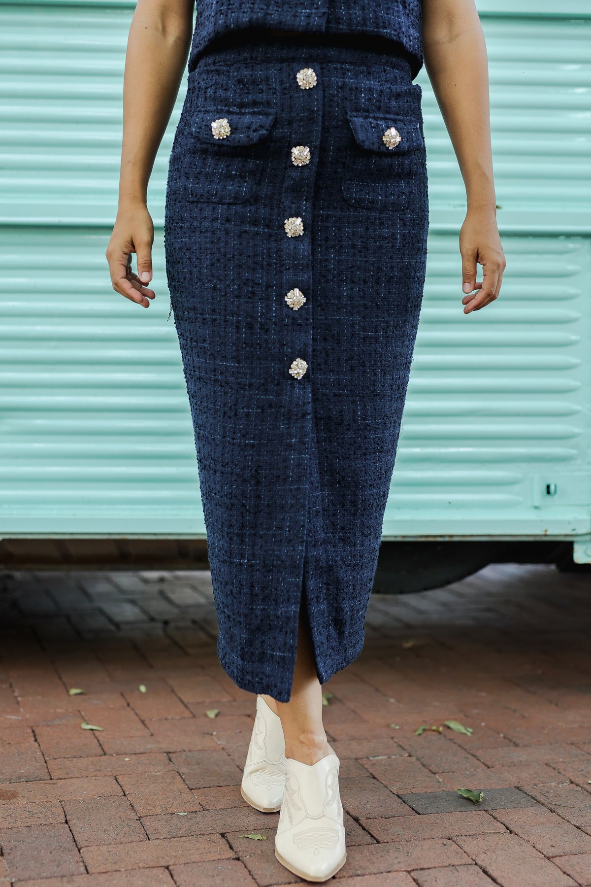Iconic Elegance Button Front Midi Skirt – Navy-Skirt-Small-Southern House