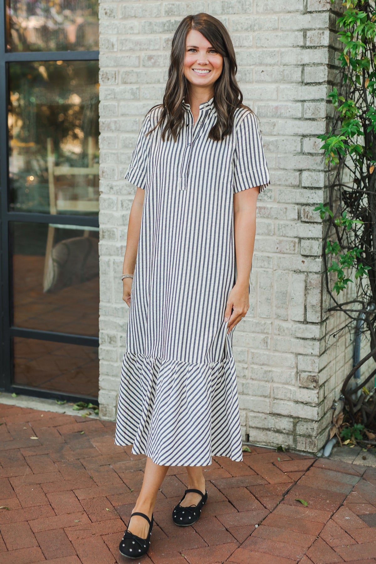 Charleston Stripes Midi Dress - Black