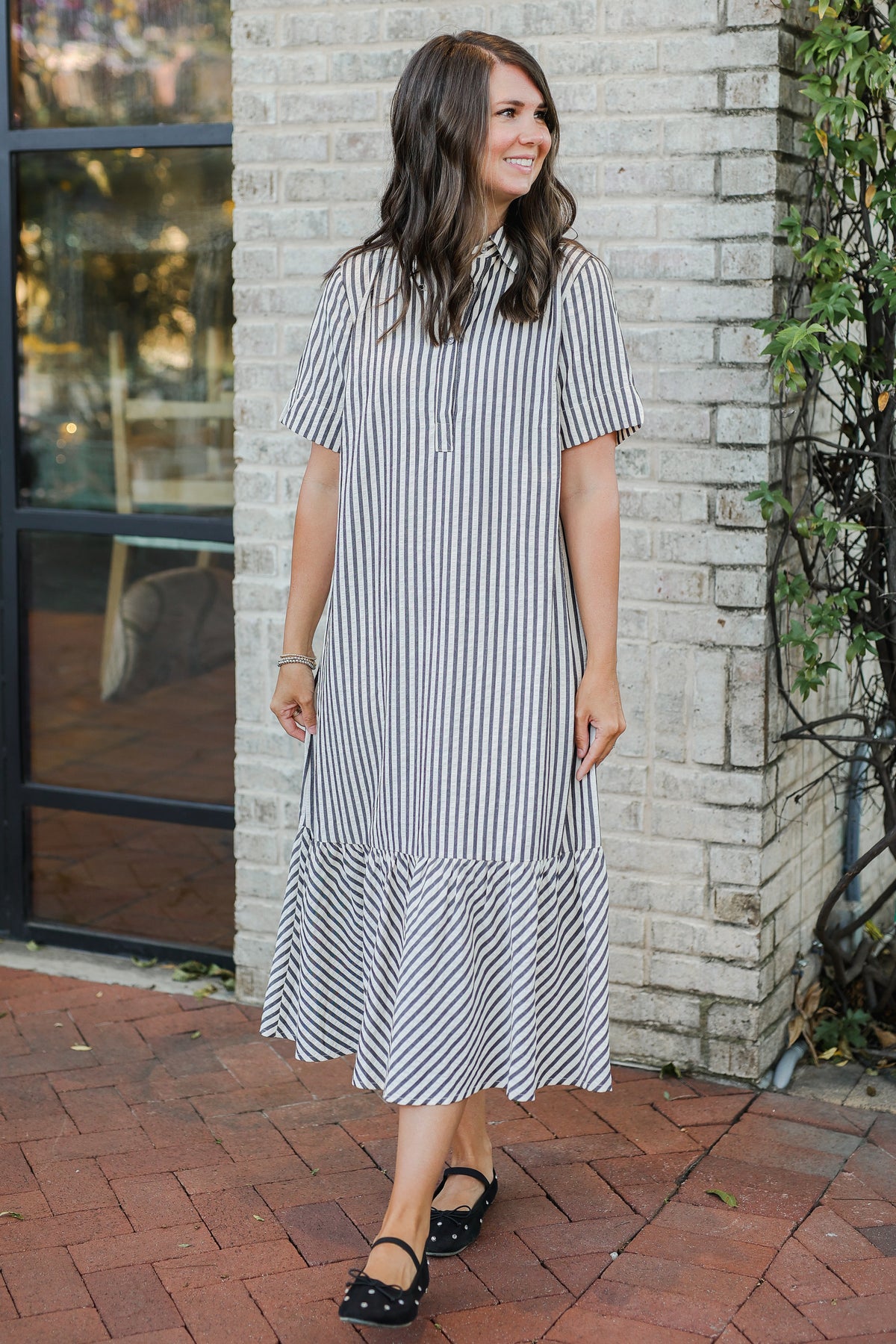 Charleston Stripes Midi Dress - Black Charleston Stripes Midi Dress - Black