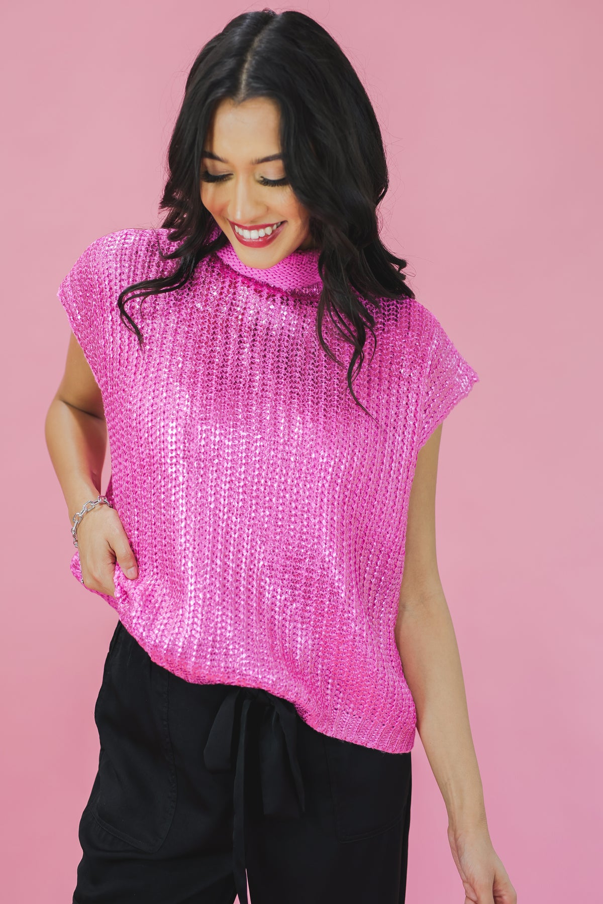 Star Moment Metallic Sweater In Candy Pink – Southern House