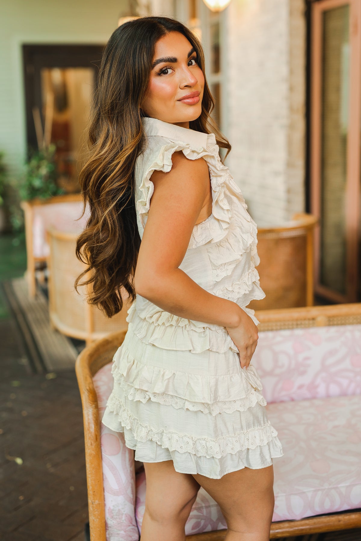 Cottage Charm Ruffle Skort - Natural-skort-Southern House