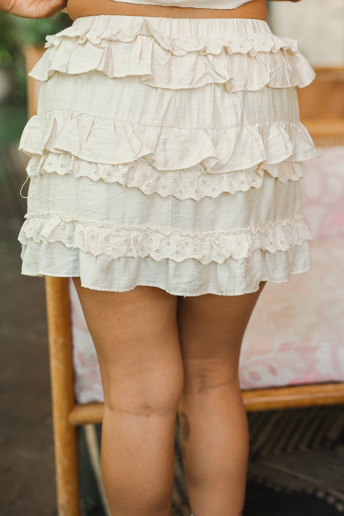 Cottage Charm Ruffle Skort - Natural-skort-Southern House