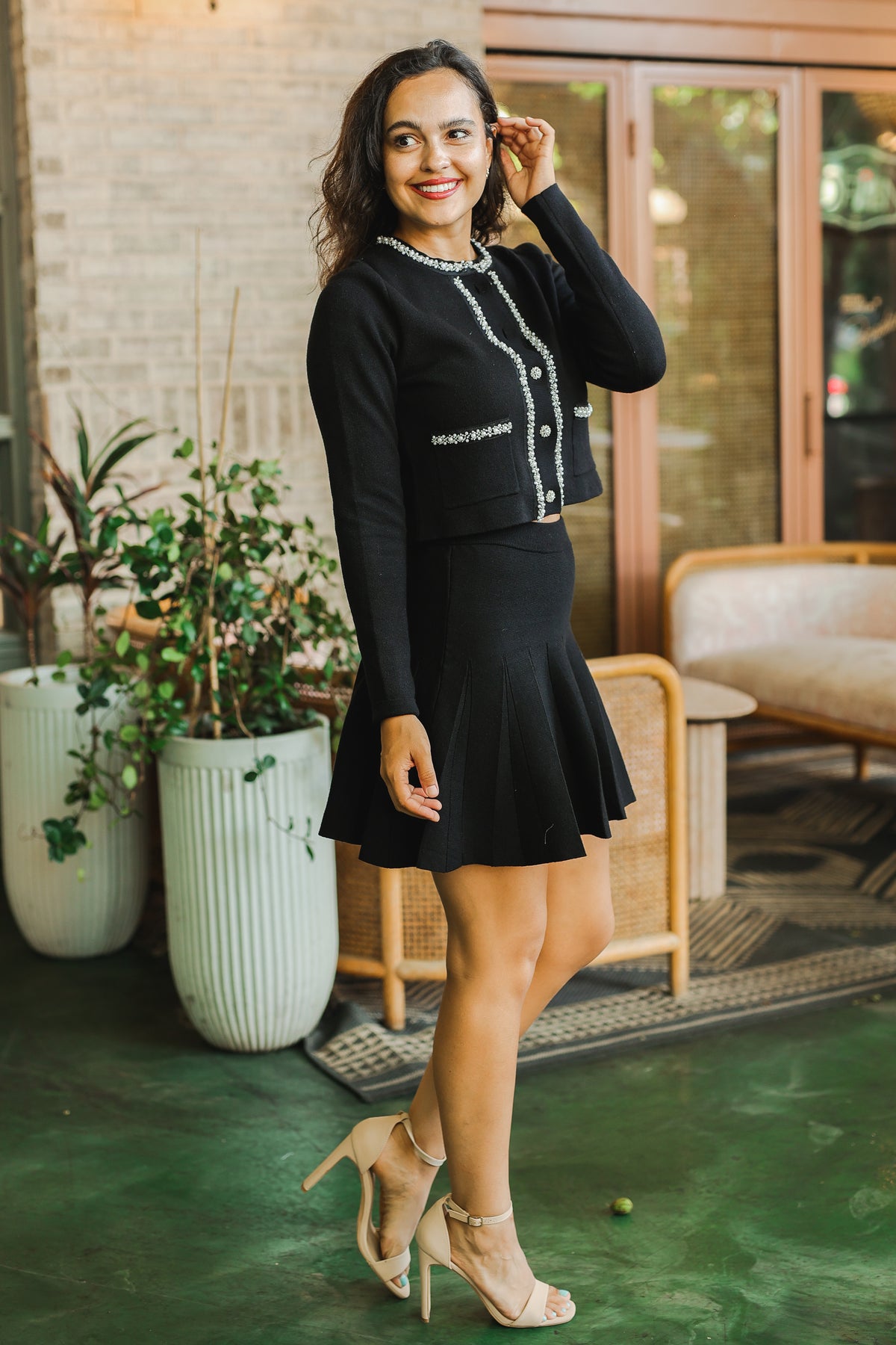 pleated mini skirt dress Elegant Mini Dress with White Pleated Hemline