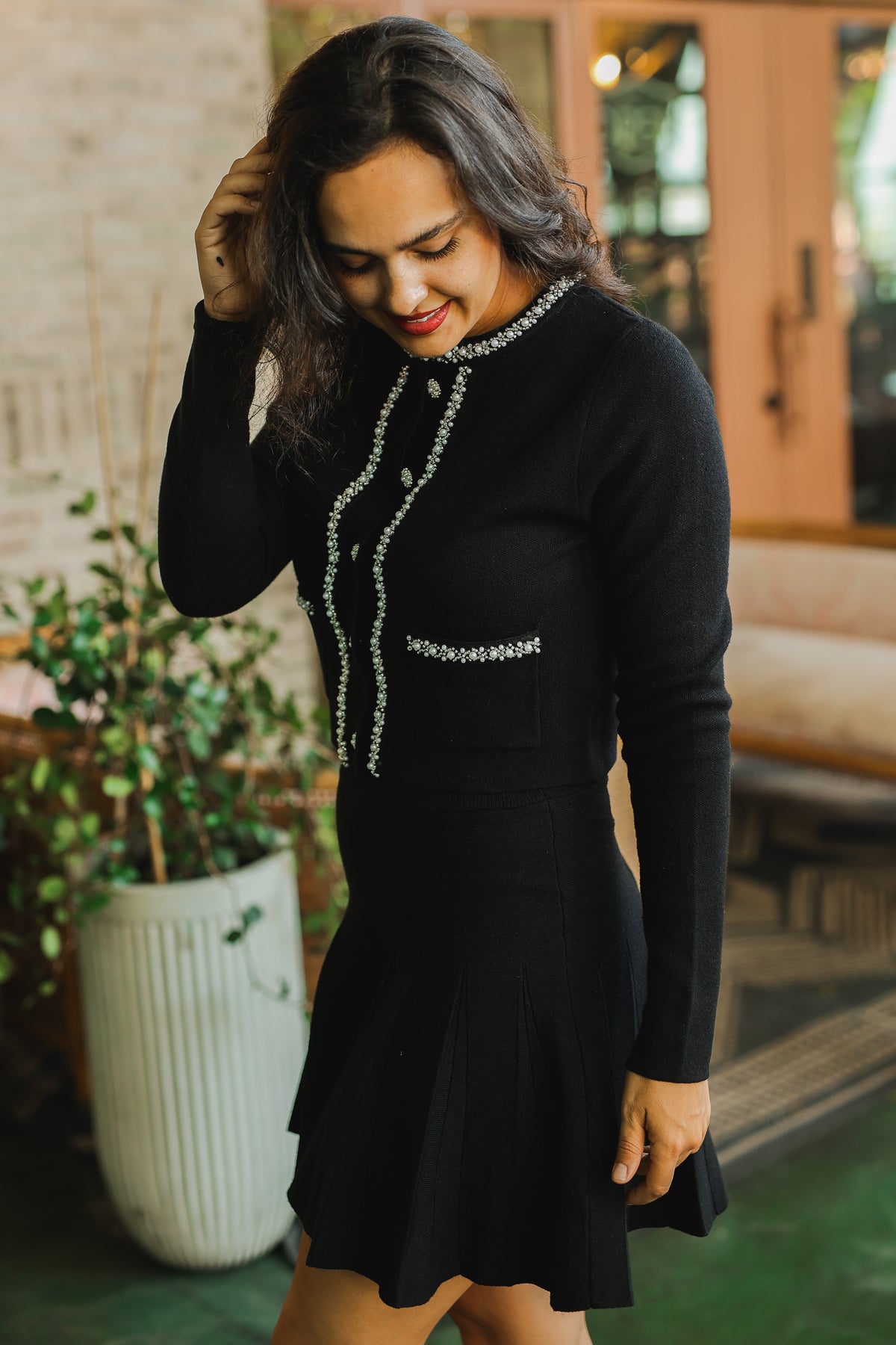 Black Charm Pearl Trim Cardigan-Kimono/Cardigan/Jacket/Hoodie-Southern House