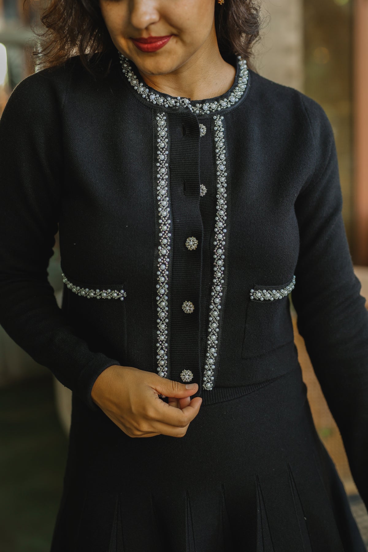 Black Charm Pearl Trim Cardigan-Kimono/Cardigan/Jacket/Hoodie-Small-Southern House