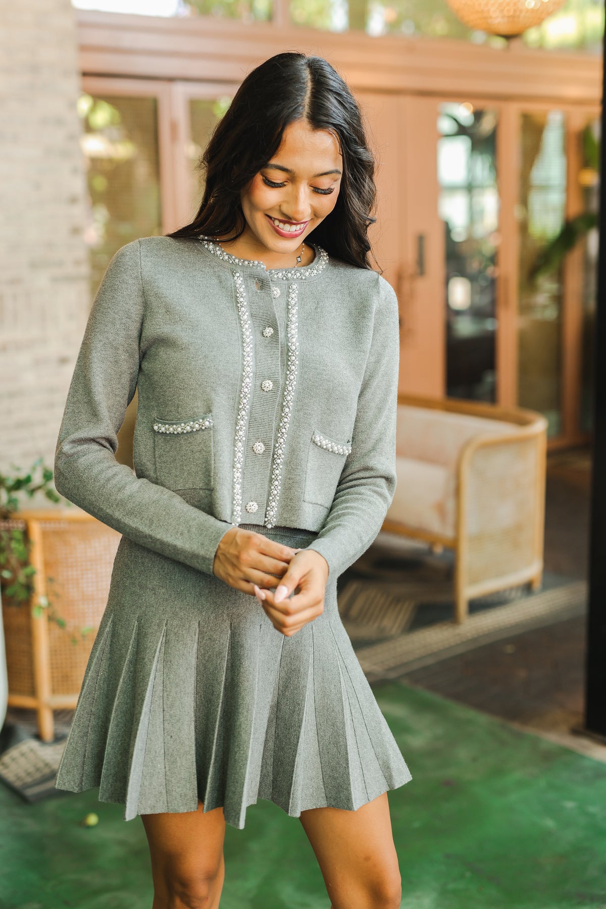 Charcoal Charm Pearl Trim Cardigan-Kimono/Cardigan/Jacket/Hoodie-Southern House