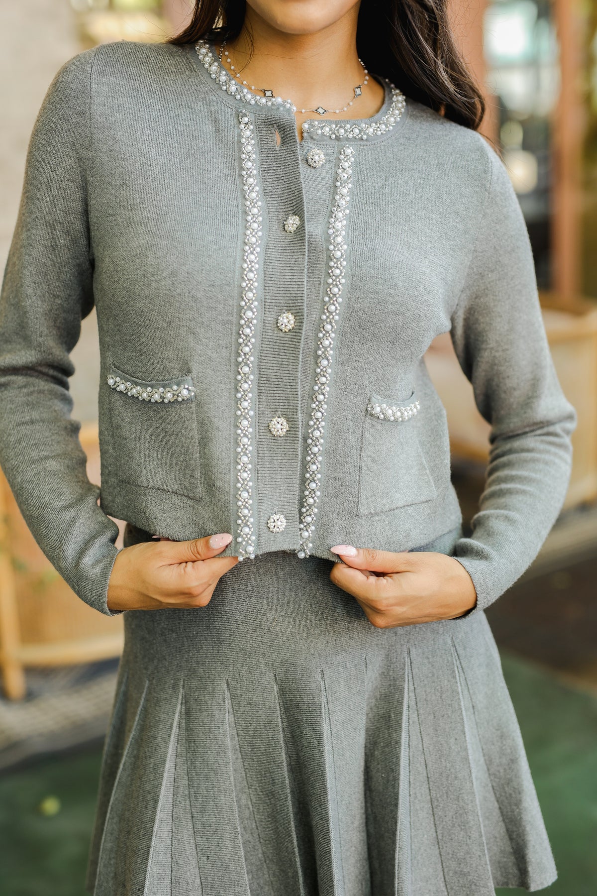 Charcoal Charm Pearl Trim Cardigan-Kimono/Cardigan/Jacket/Hoodie-Small-Southern House
