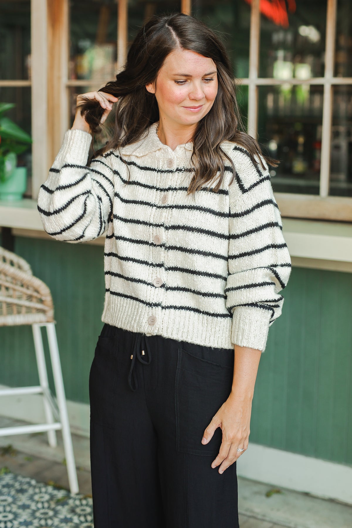 Classic Knit Cardigan – Ivory Stripe-Sweater-Southern House