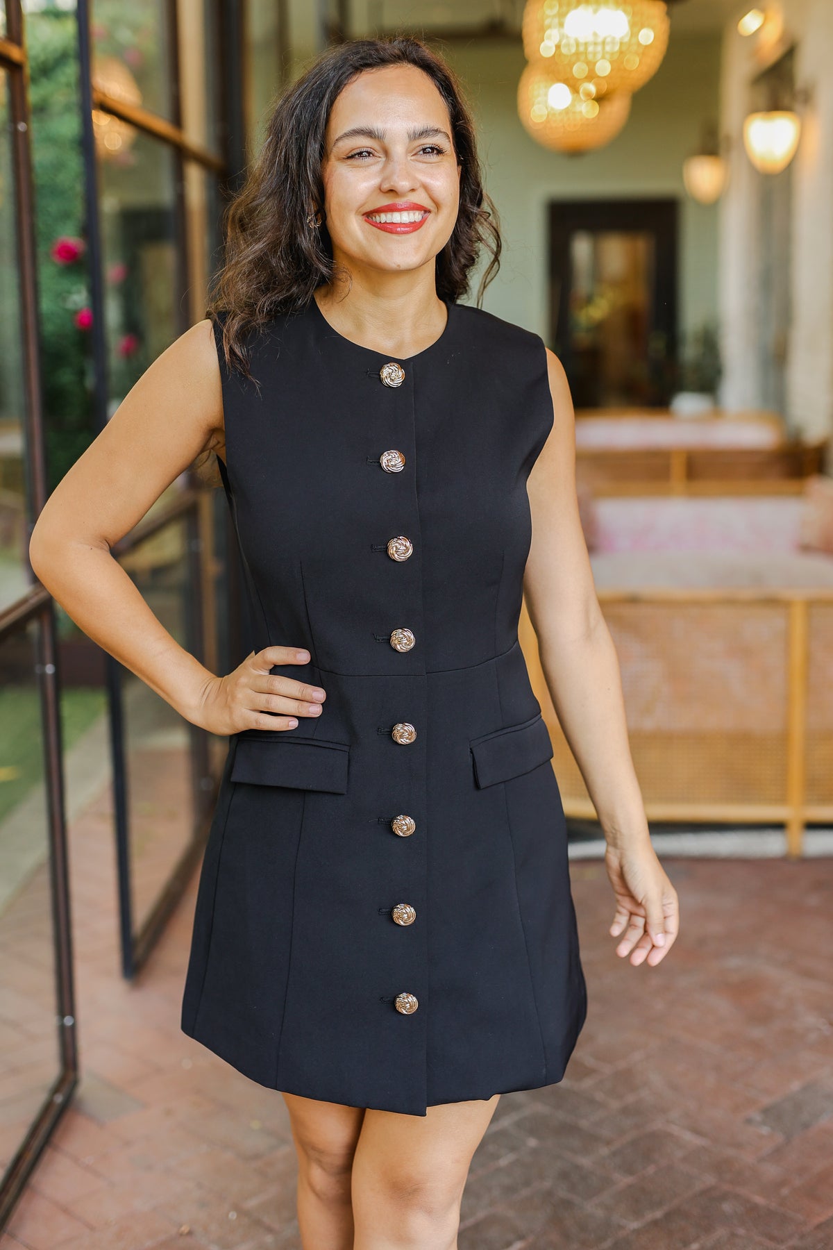 Emery Button-Up Mini Dress – Black