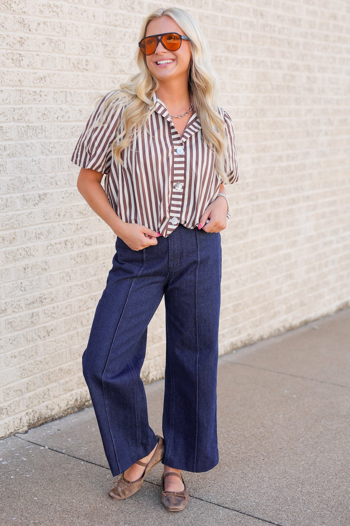 Marlowe Bubble Blouse – Brown/Ecru