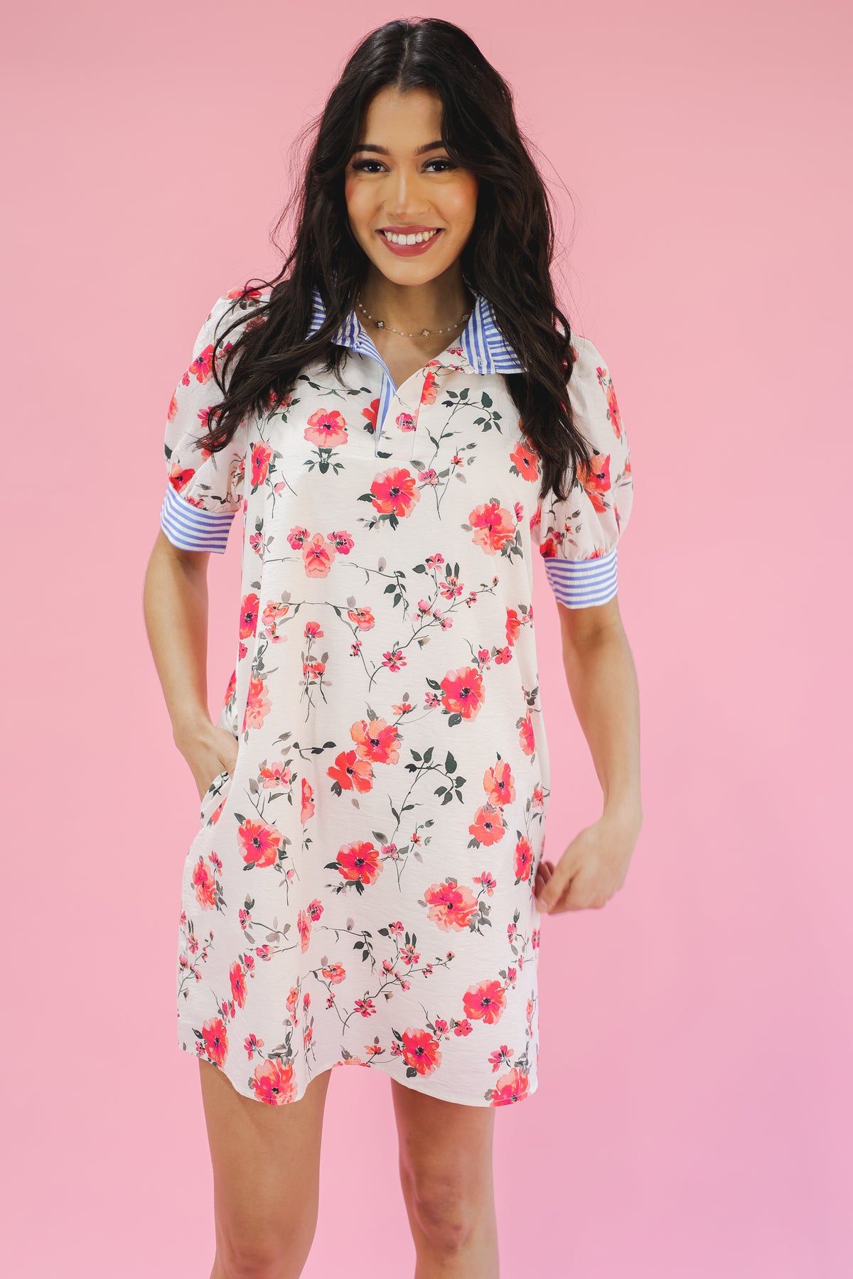 Lush Garden Shift Dress - Coral