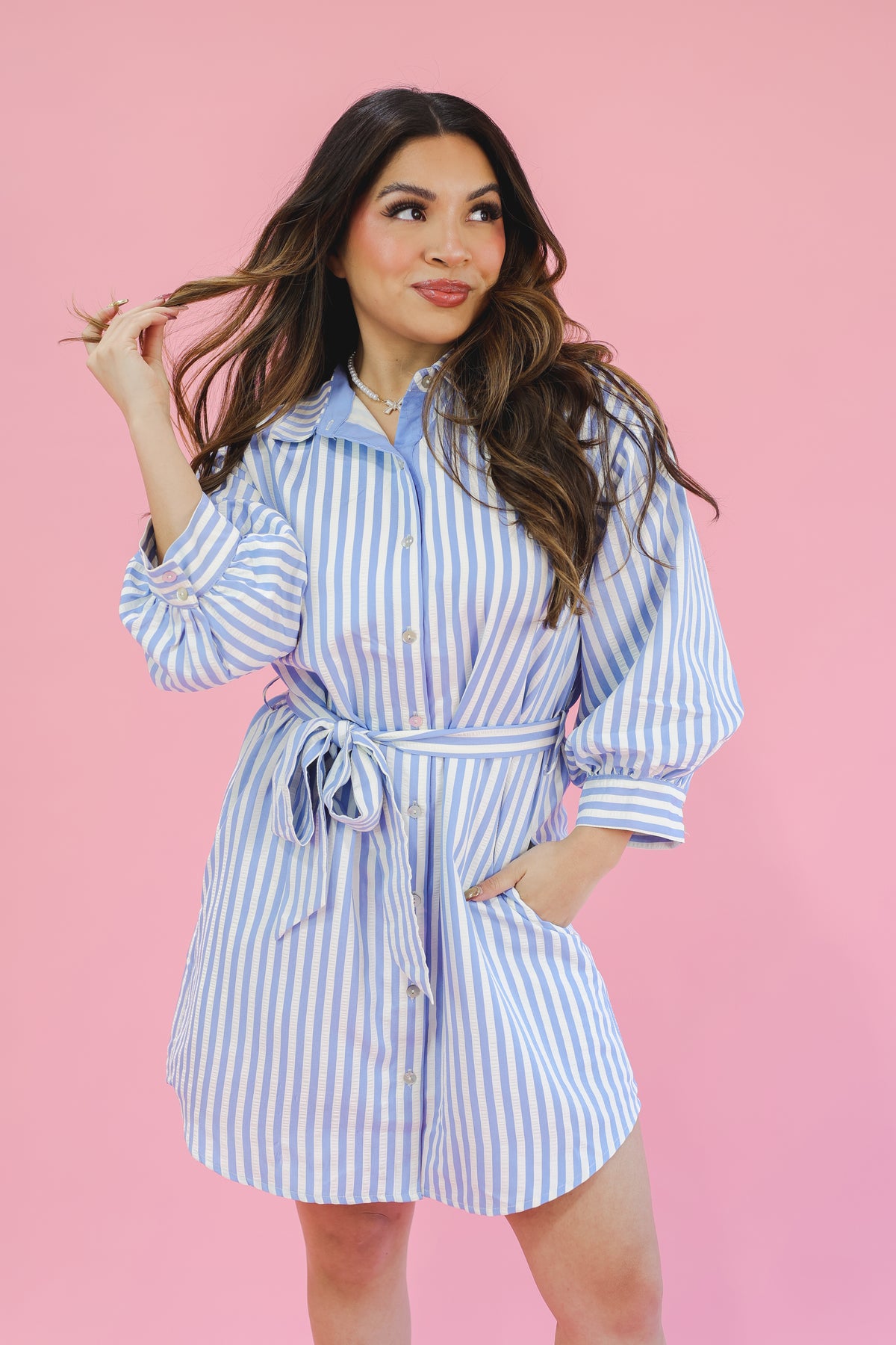 Serene Charm Stripe Dress - Lt Blue