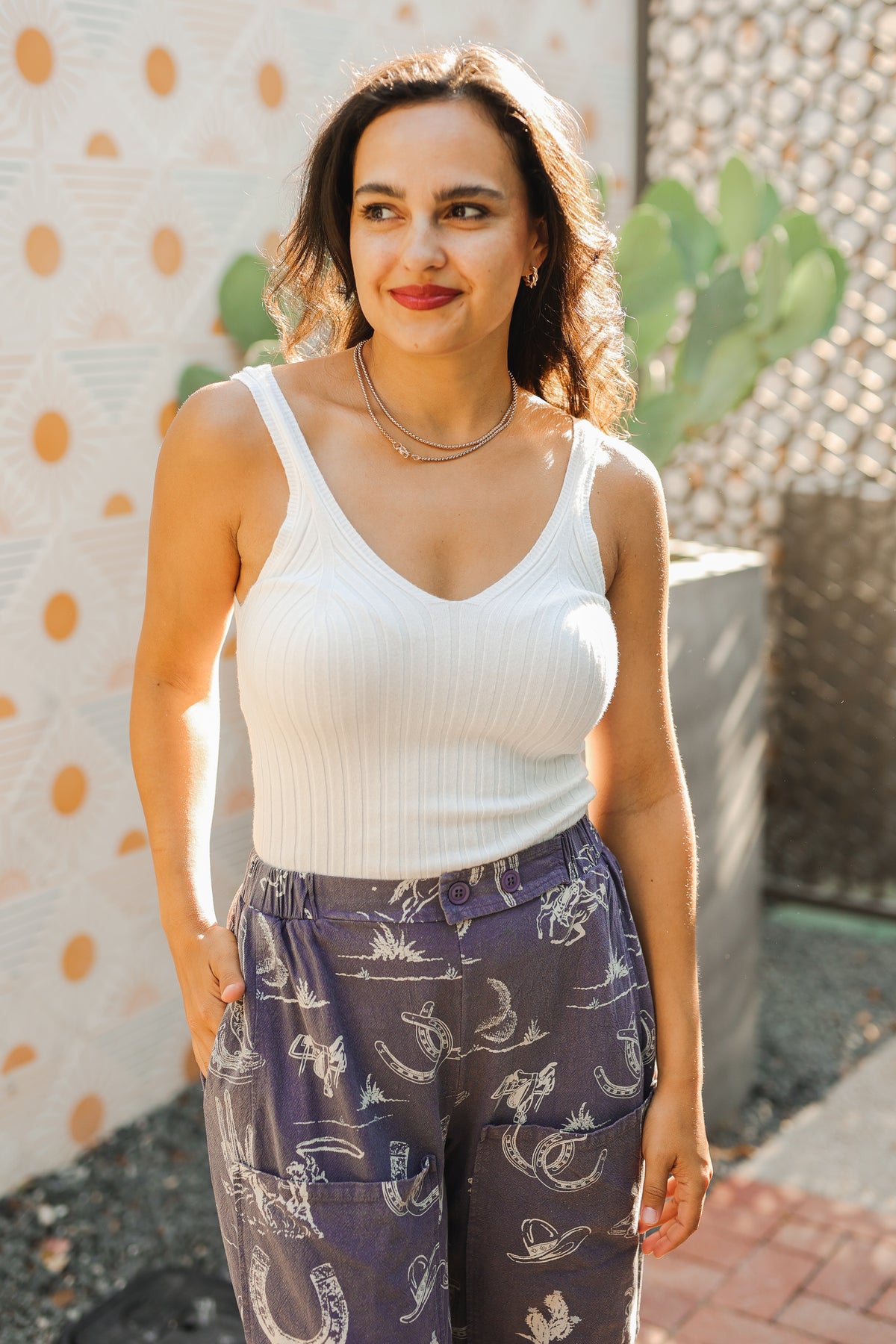 Charm Ribbed Knit Tank - White