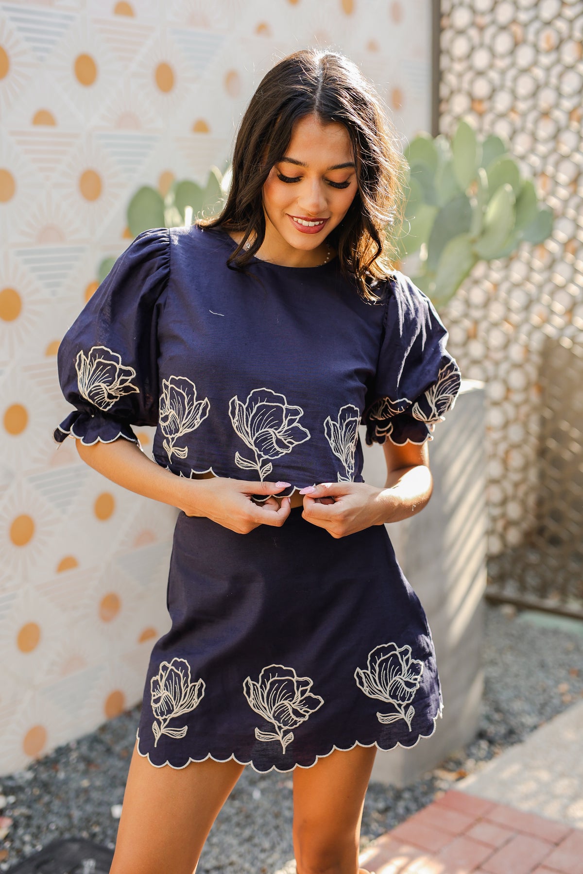 Savannah Scalloped Top - Navy