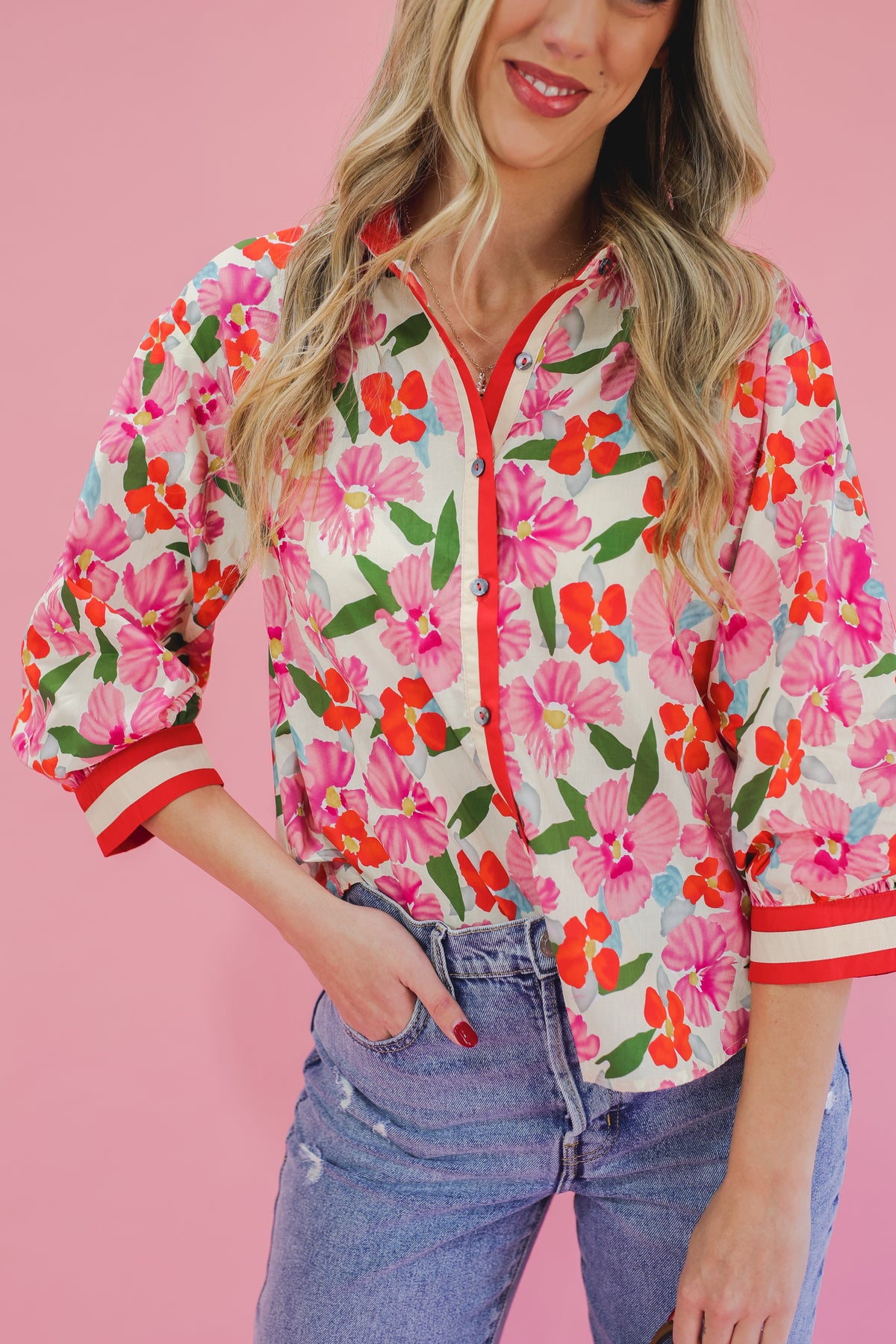 Sunkissed Serenity Floral Top - Red