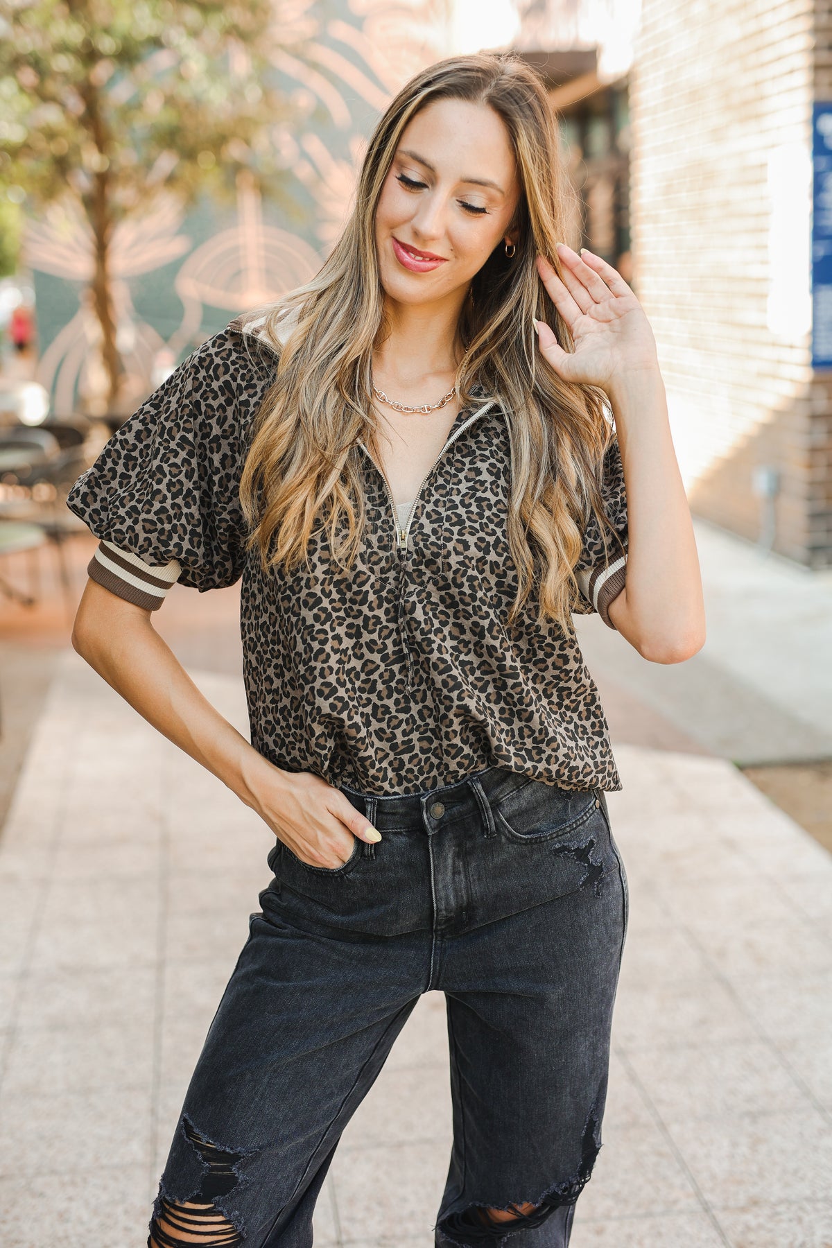 Wild Mocha Quarter Zip Blouse-Kimono/Cardigan/Jacket/Hoodie-Southern House