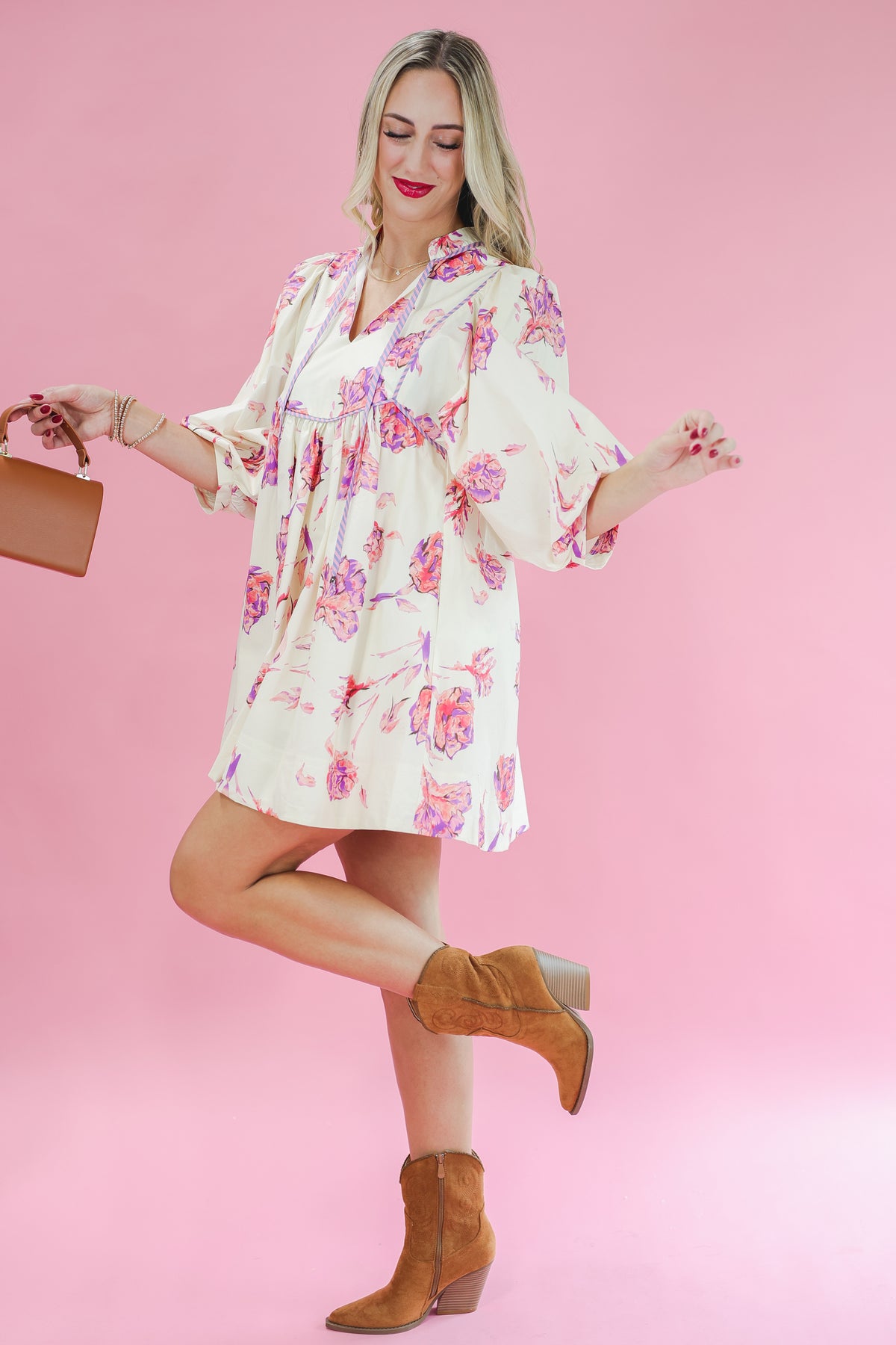 Impressionable Floral Dress In Cream