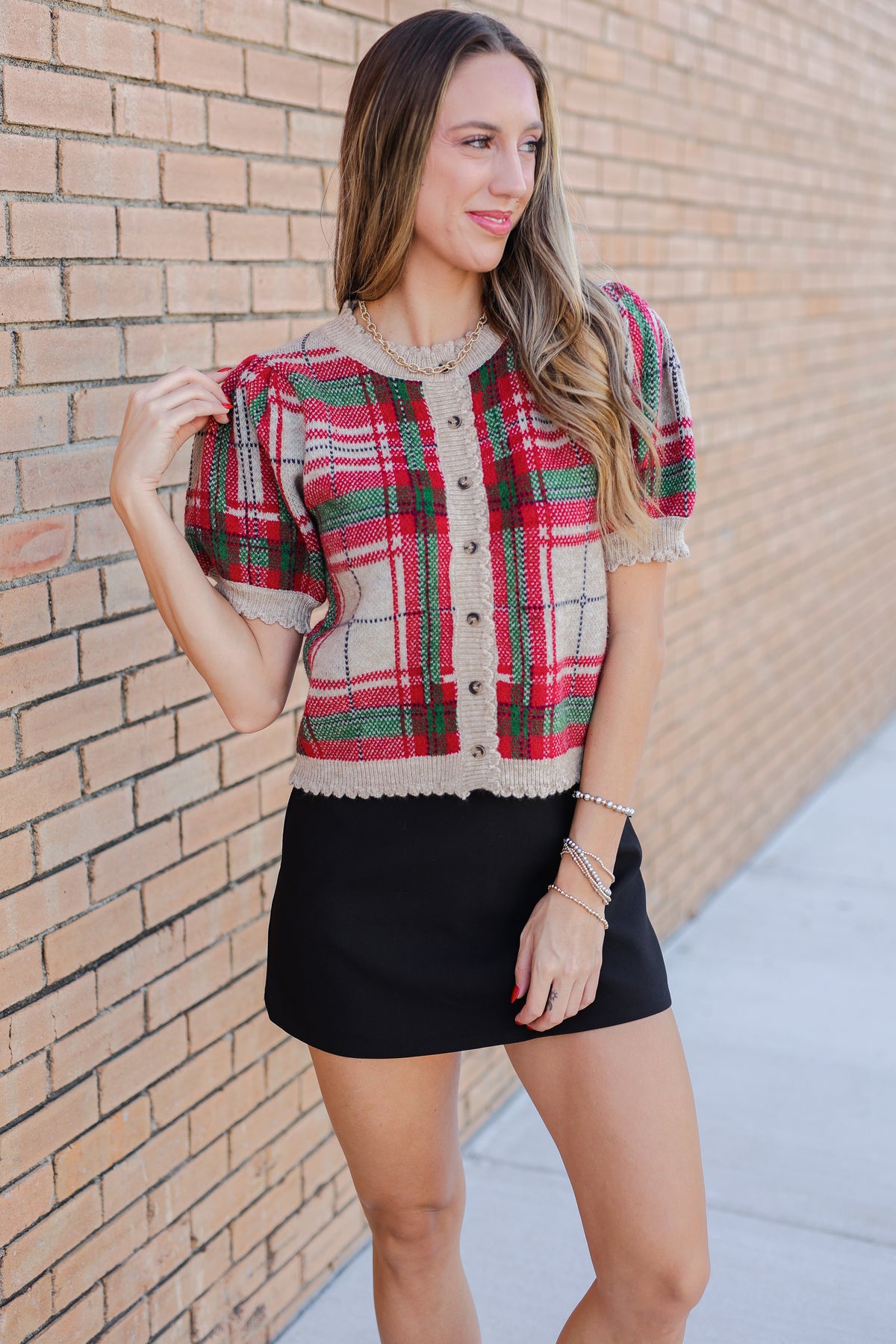 Timeless Tartan Cardigan – Taupe