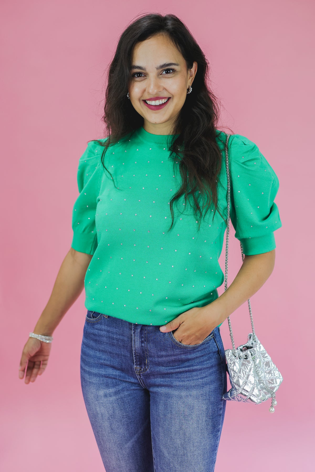 Cityscape Rhinestone Knit In Green