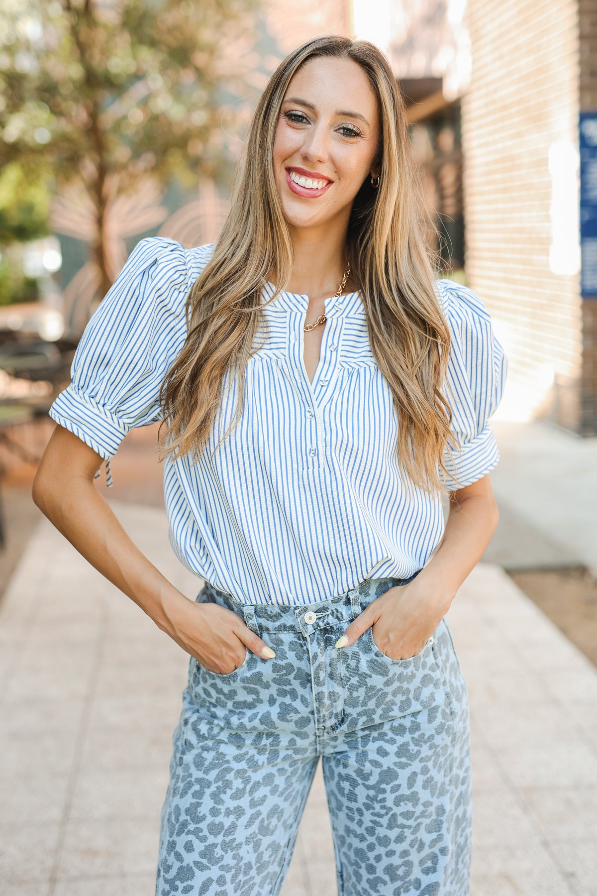 Enchanted to Meet You Striped Blouse – Blue-Shirt/Tops-Southern House