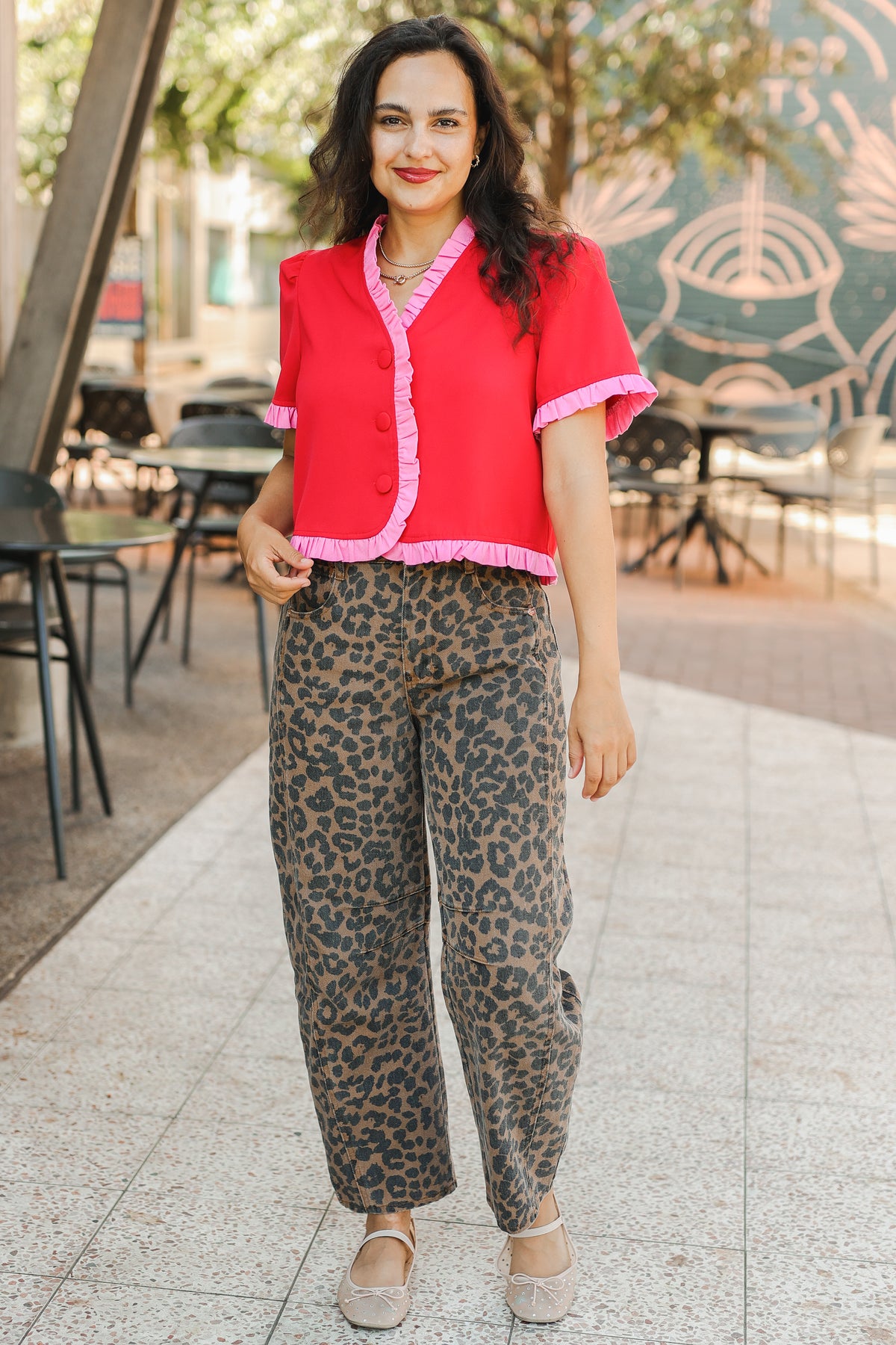 Ava Ruffle Trim Top – Red-Shirt/Tops-Southern House