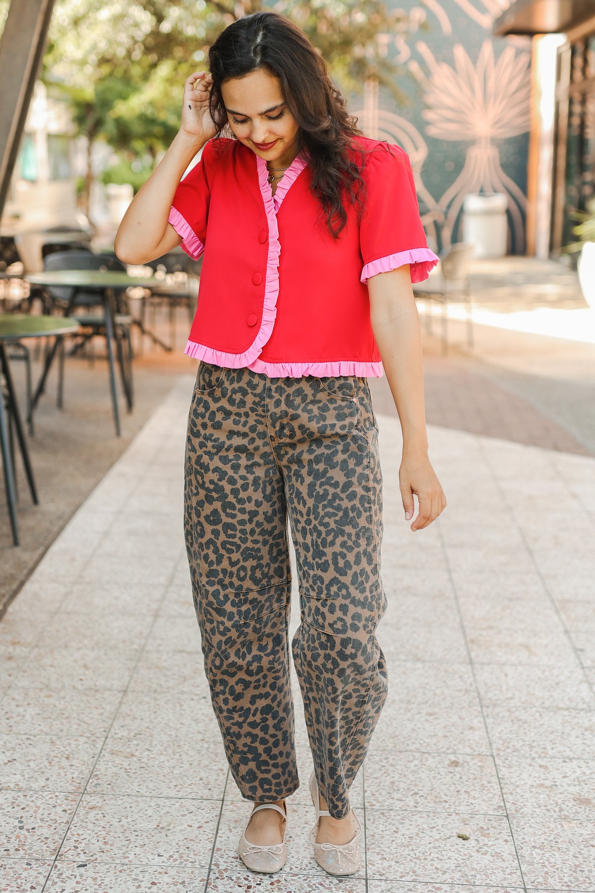 Ava Ruffle Trim Top – Red-Shirt/Tops-Southern House