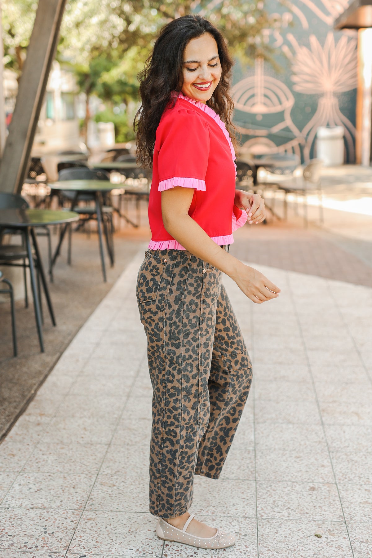 Ava Ruffle Trim Top – Red-Shirt/Tops-Southern House
