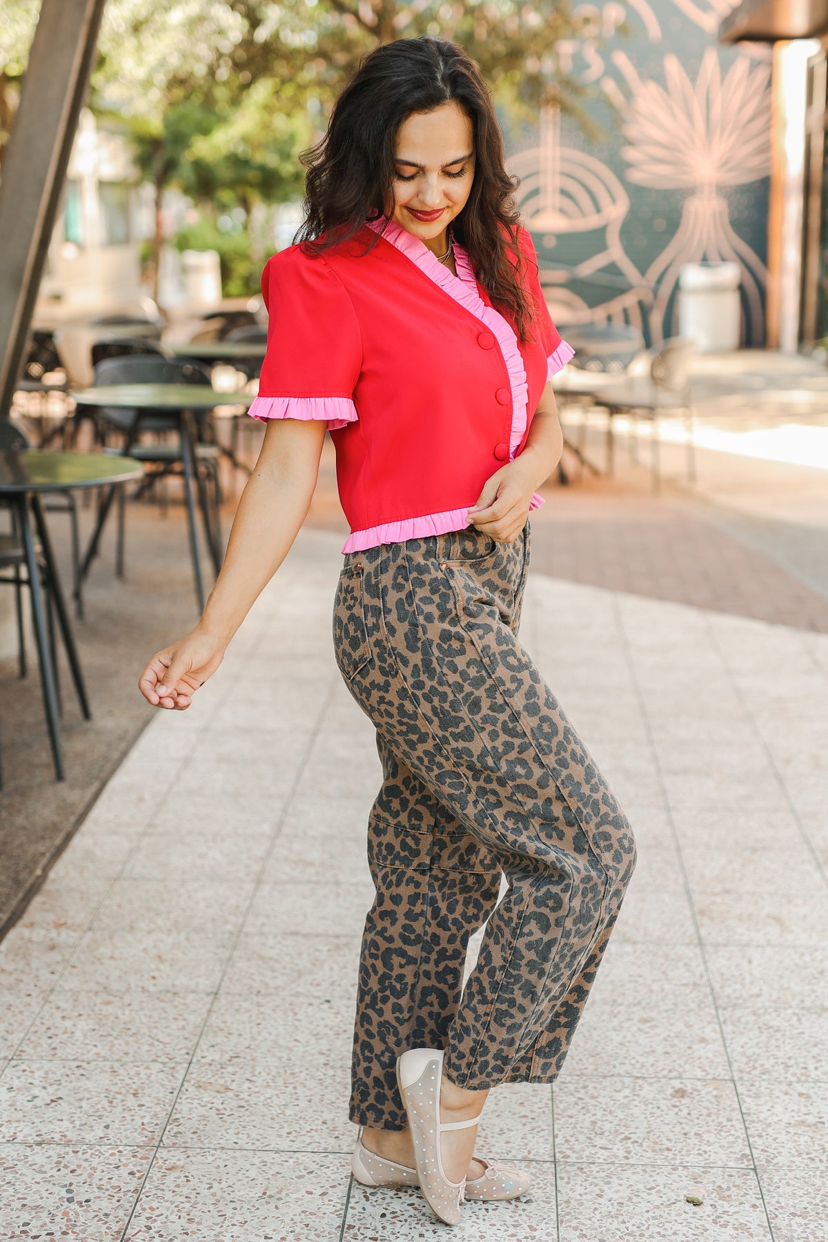 Ava Ruffle Trim Top – Red-Shirt/Tops-Southern House