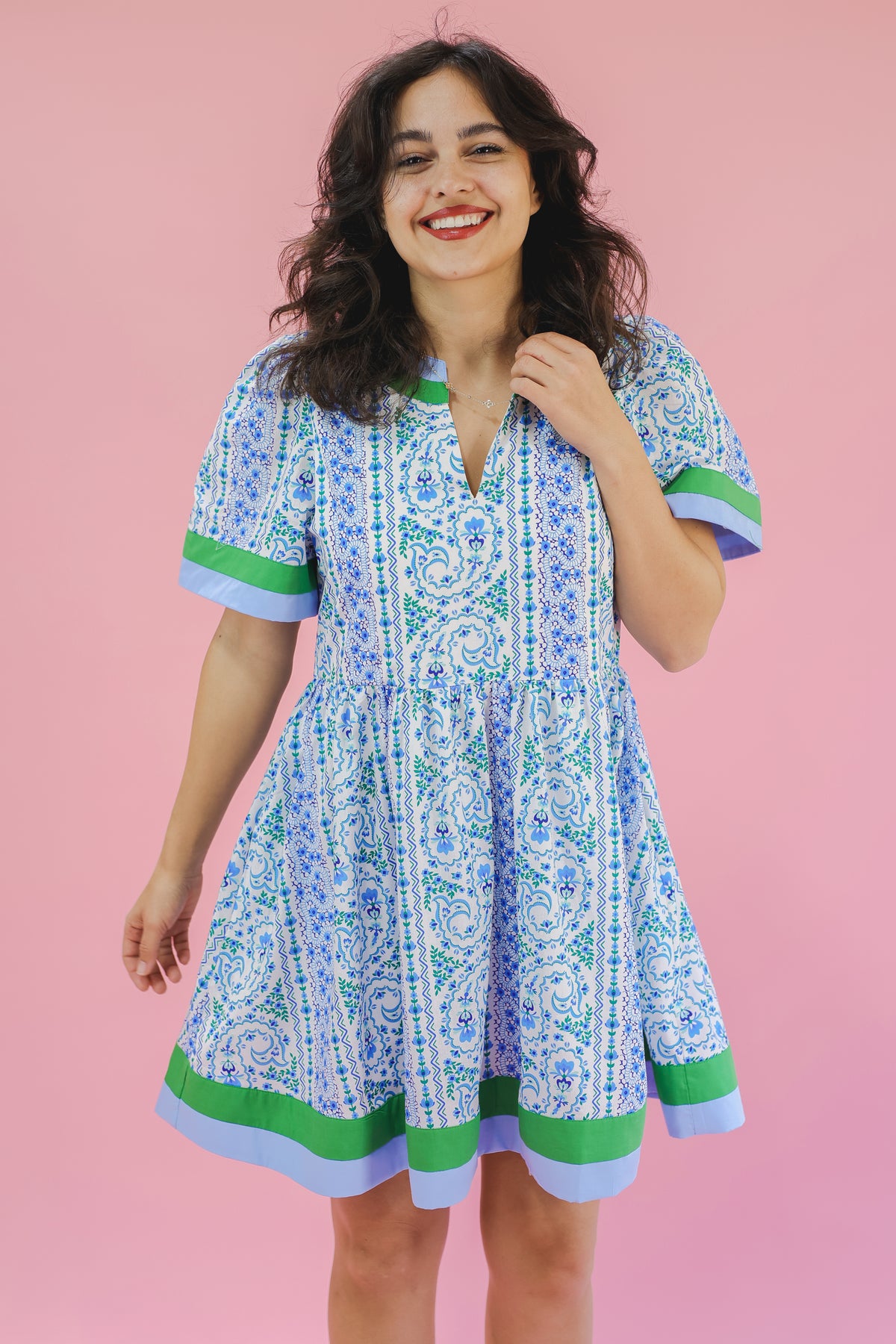 Santorini Breeze Floral Dress - Blue