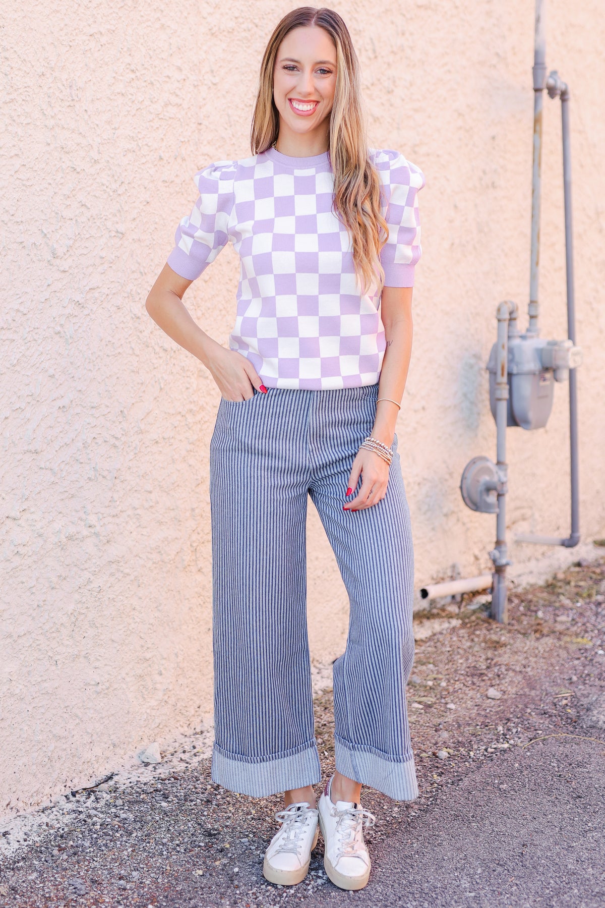 Sweet Victory Checkered Top – Lavender