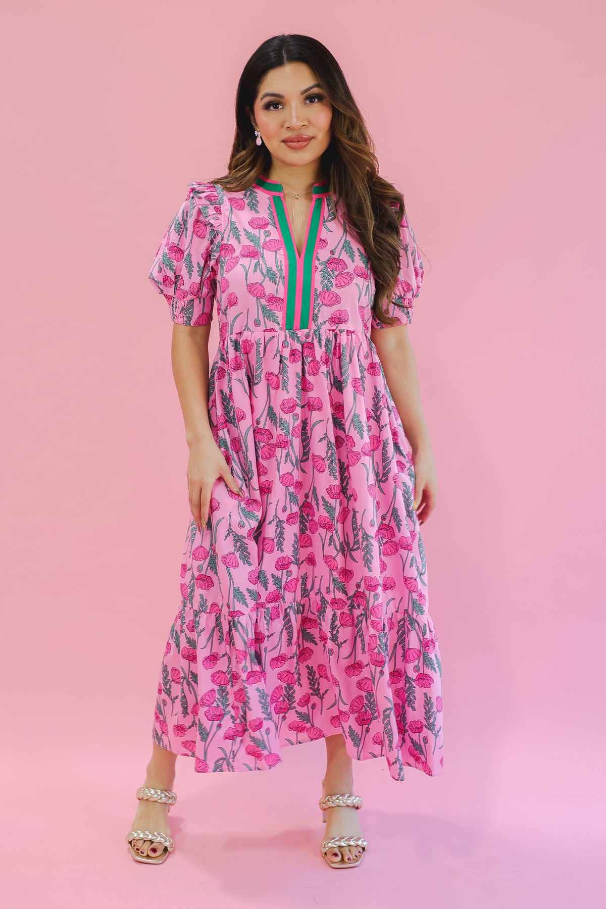 Rose Bloom Floral Dress - Pink
