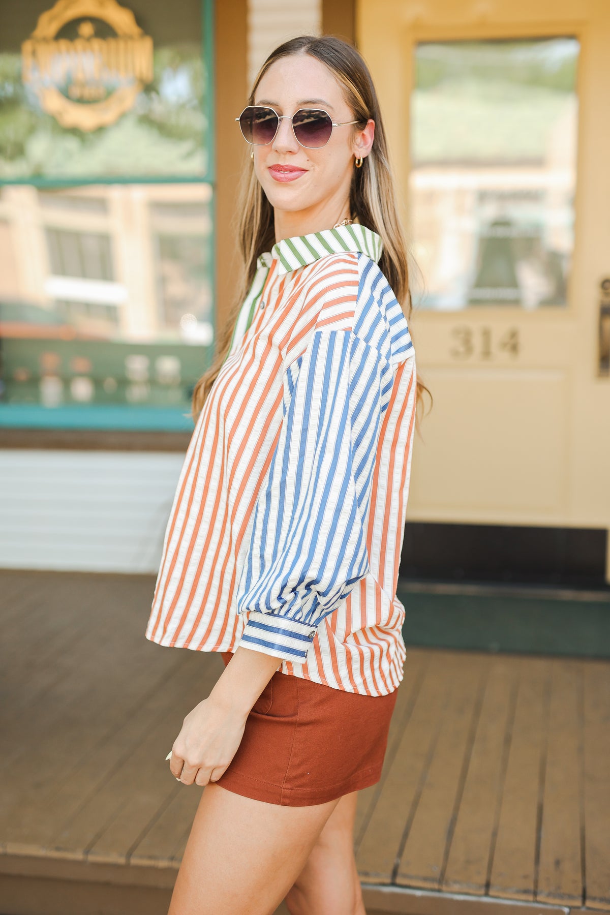 Playful Striped Colorblock Top – Olive Combo-Shirt/Tops-Southern House
