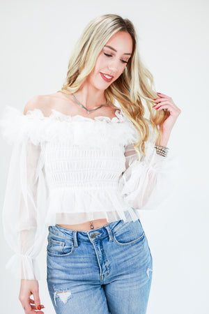 Complimenting Accent Tulle Top In White