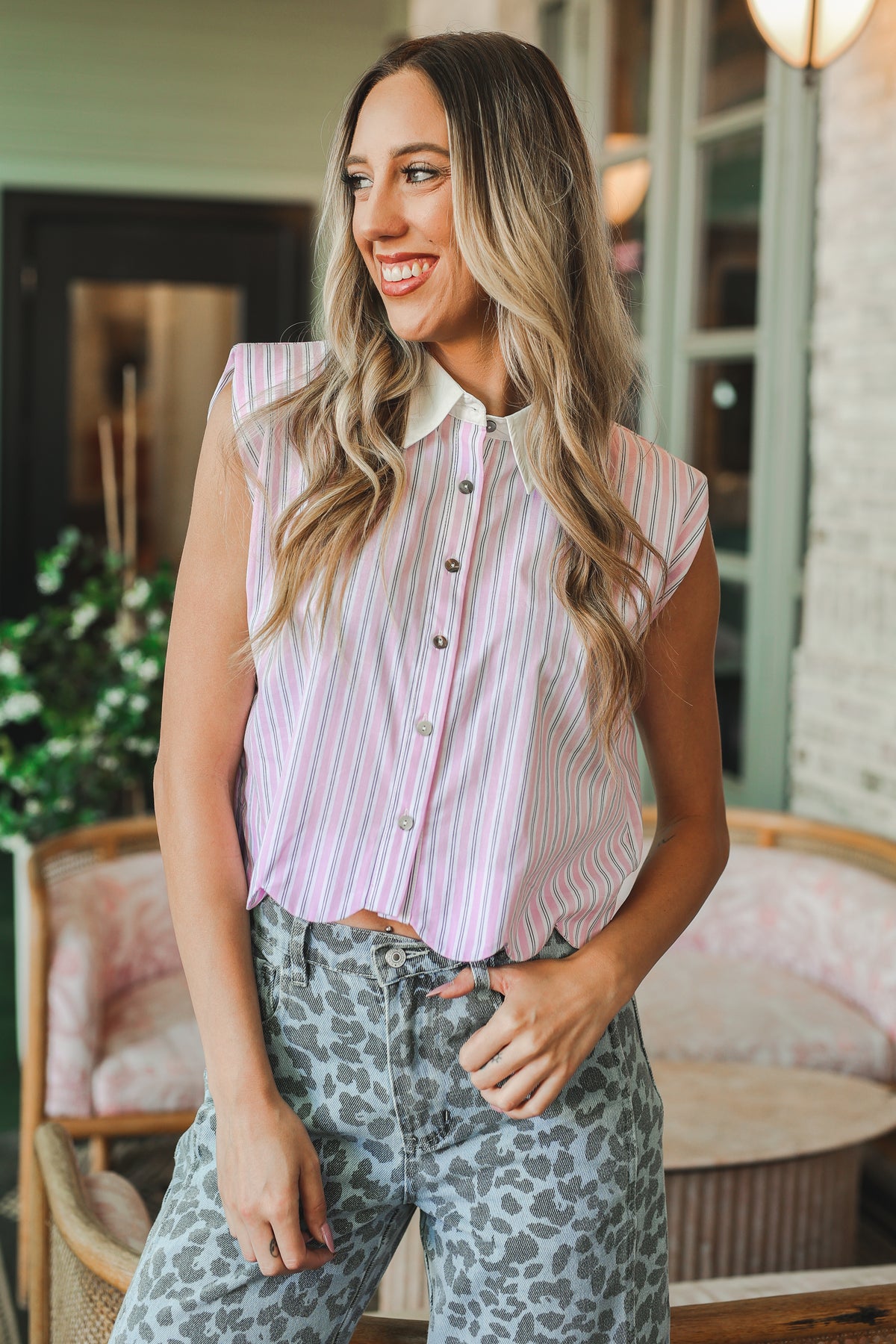 Preppy Charm Cropped Top - Light Pink