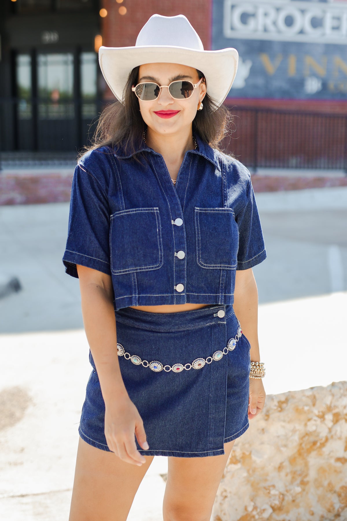 Midnight Rider Chambray Crop Top – Dark Wash
